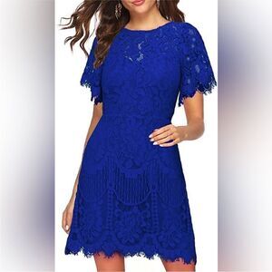 MSLG NWT Elegant Round Neck V-Back Floral Lace Cocktail Dress - NWT size L